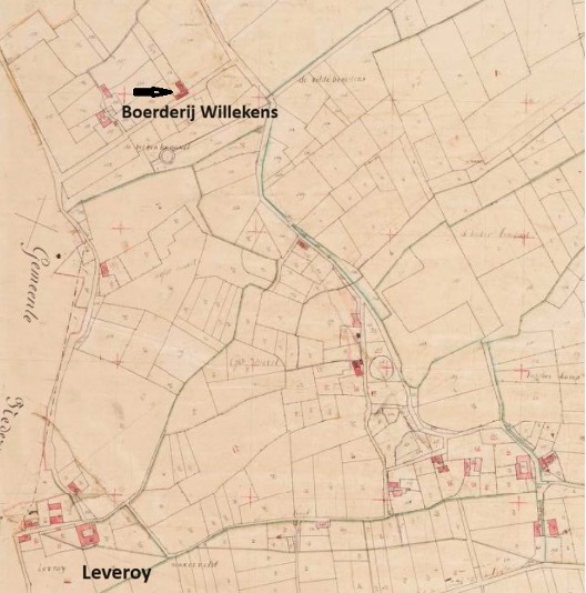 Ligging boerderij Willekens- uitsnede Kadastrale kaart 1811-1832- minuutplan Heythuysen, Limburg, sectie G, blad 01 (MIN11040G01)