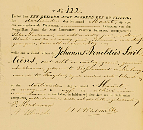 Overlijdenakte Johannes Arnoldus Swilliens_bron
