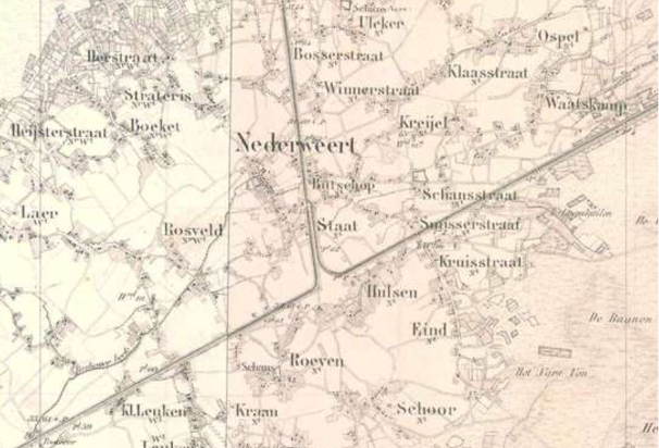 Uitsnede militaire kaart 1861 met Nederweert en buurtschappen