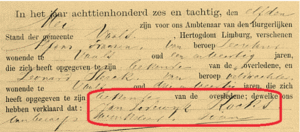 Deel overlijdensakte Jan Lodewijk Kocks. Bron Bevolkingsregister Vaals