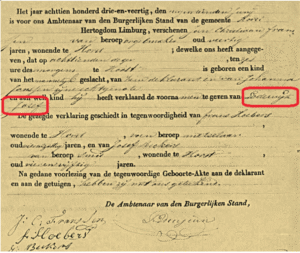 Geboorteakte Lodewijk Josef Franssen. Bron: Bevolkingsregister Horst