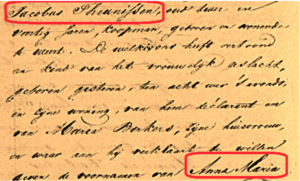 Deel akte geboorteaangifte Anna Maria Theunissen. Bron: bevolkingsregister Weert